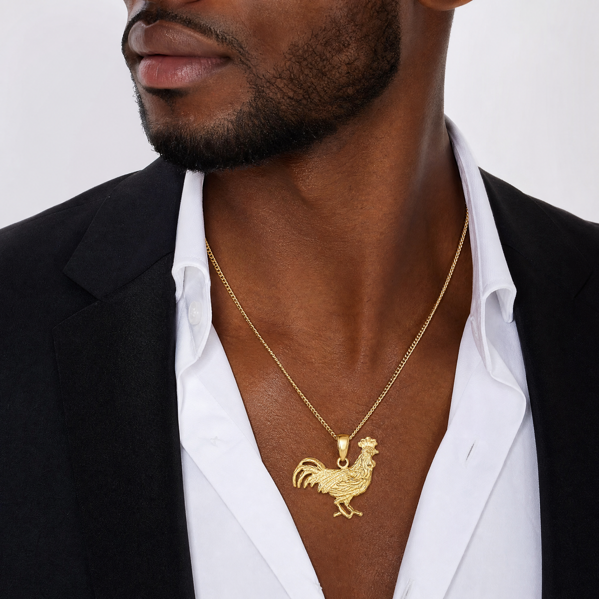 14k Rooster Pendant - Model Shot