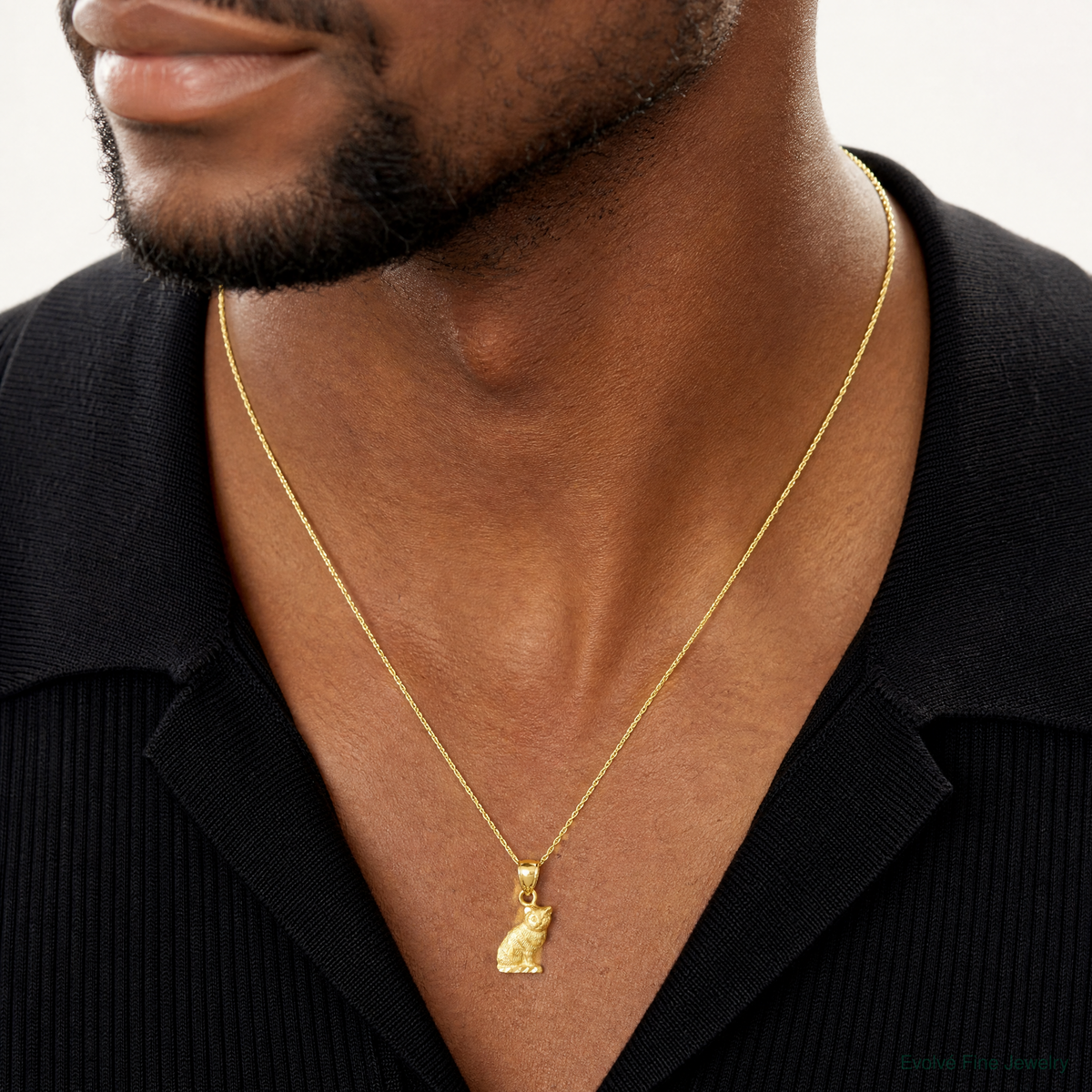 14K Diamond-cut Cat Pendant - Model Shot