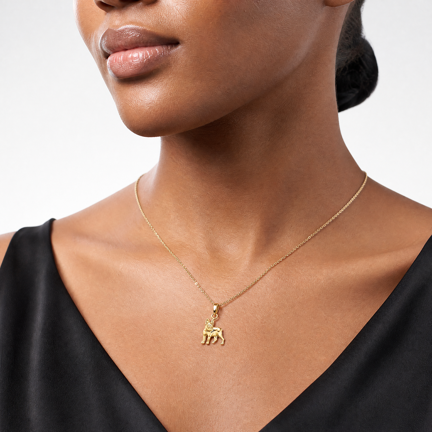 14k Boston Terrier Dog Pendant - Model Shot