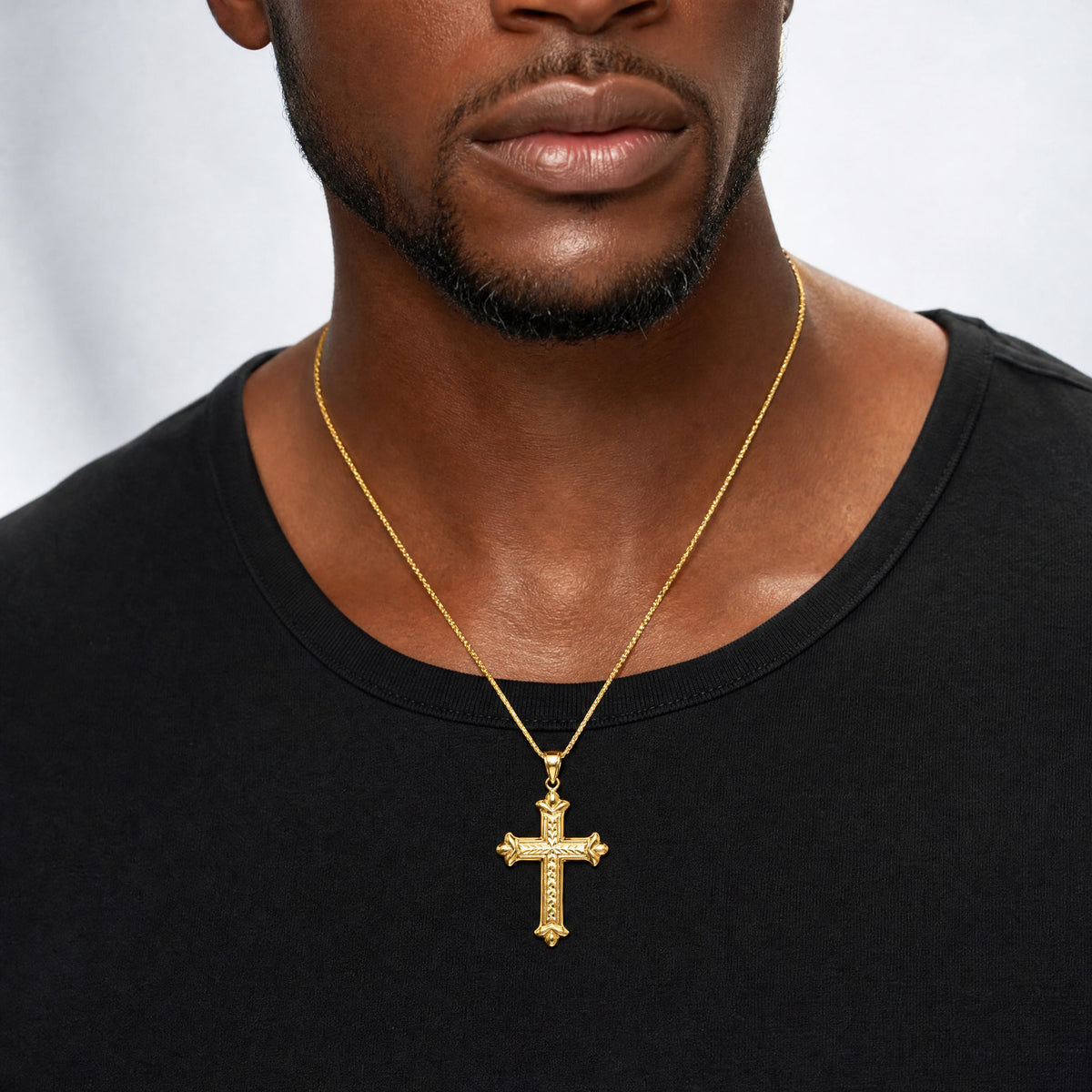 14k Reversible Diamond-cut Cross Pendant - Model Shot