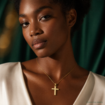 14K W/Rhodium Reversible Yellow/White Cross Pendant - Model Shot