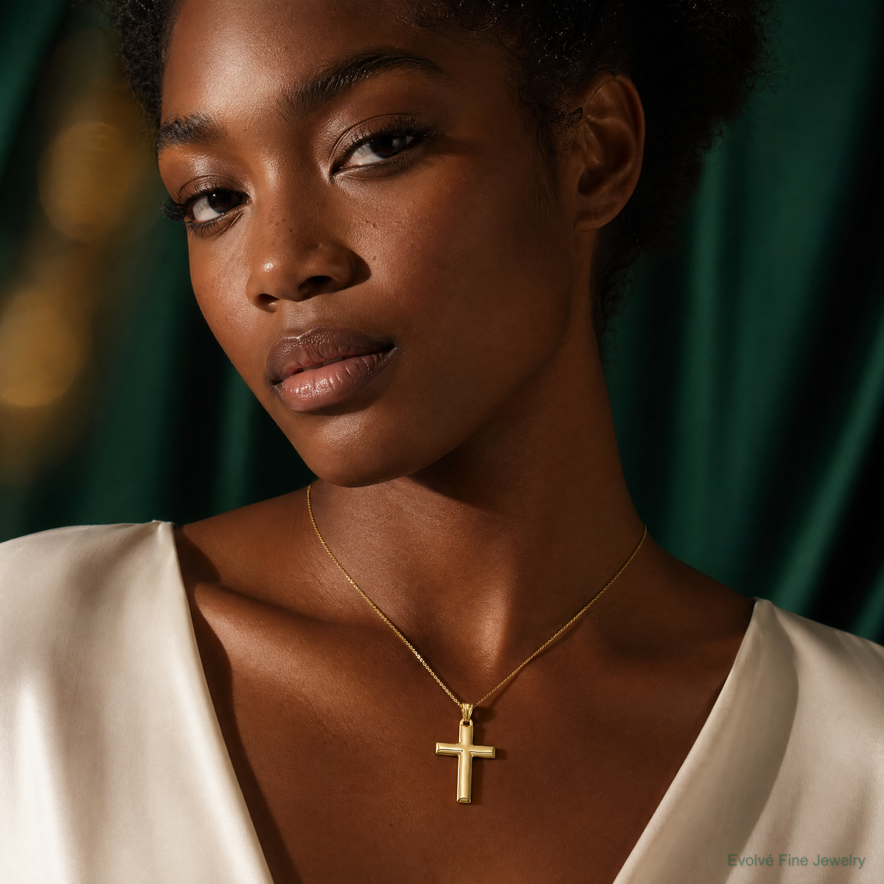 14K W/Rhodium Reversible Yellow/White Cross Pendant - Model Shot