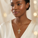14k w/Rhodium Textured Cross Pendant - Model Shot