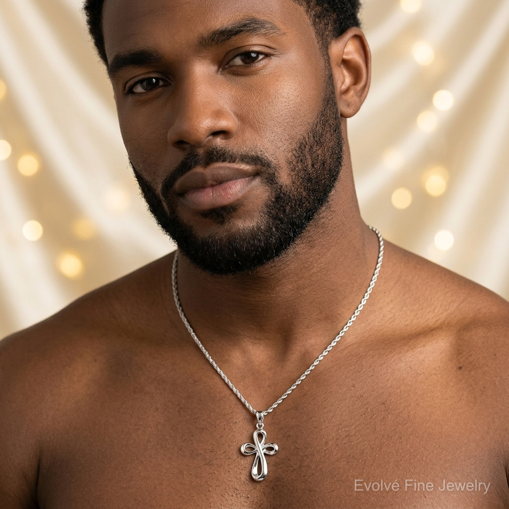14k White Gold Cross Pendant - Model Shot
