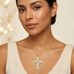 14K w/Rhodium HOPE FAITH LOVE BELIEVE Cross Pendant - Model Shot