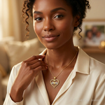 14k and White Rhodium Diamond-cut Mom Heart Pendant - Model Shot