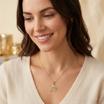 14K Two-tone Polished MOM and Flower Pendant - Model Shot