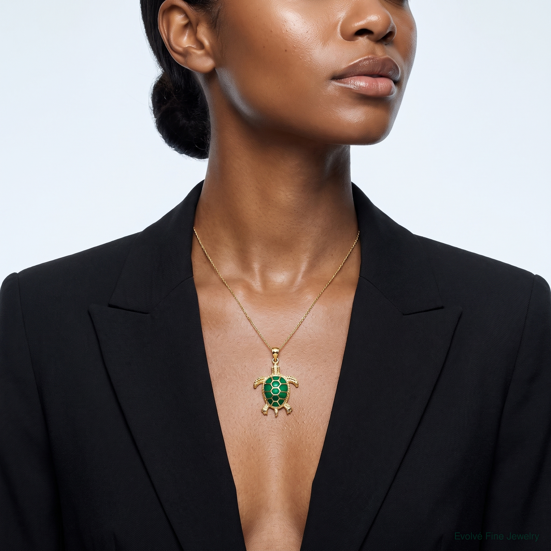 14K Green Enameled Sea Turtle Pendant - Model Shot