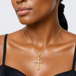 14k w/Rhodium Fancy Cross Pendant - Model Shot