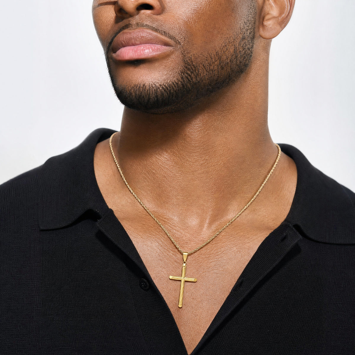 14k Fancy Textured Cross Pendant - Model Shot