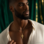 14K Reversible Textured/Polished Cross Pendant - Model Shot