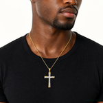 14k w/Rhodium Diamond-cut Cross Pendant - Model Shot
