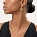14K w/Rhodium D/C Filigree Medallion Drop Post Earrings - Model Shot