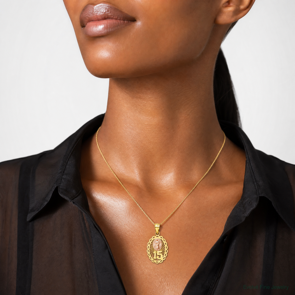 14k Two-tone 15 Guadalupe Pendant - Model Shot