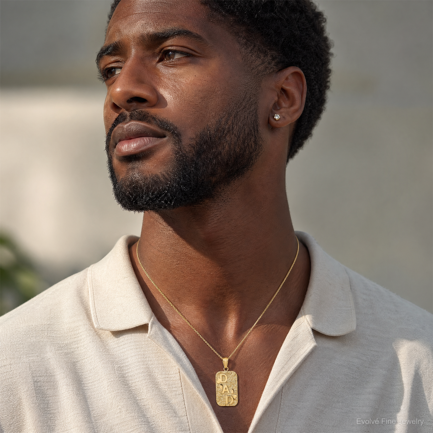 14K DAD Gold Nugget Dog Tag Pendant - Model Shot