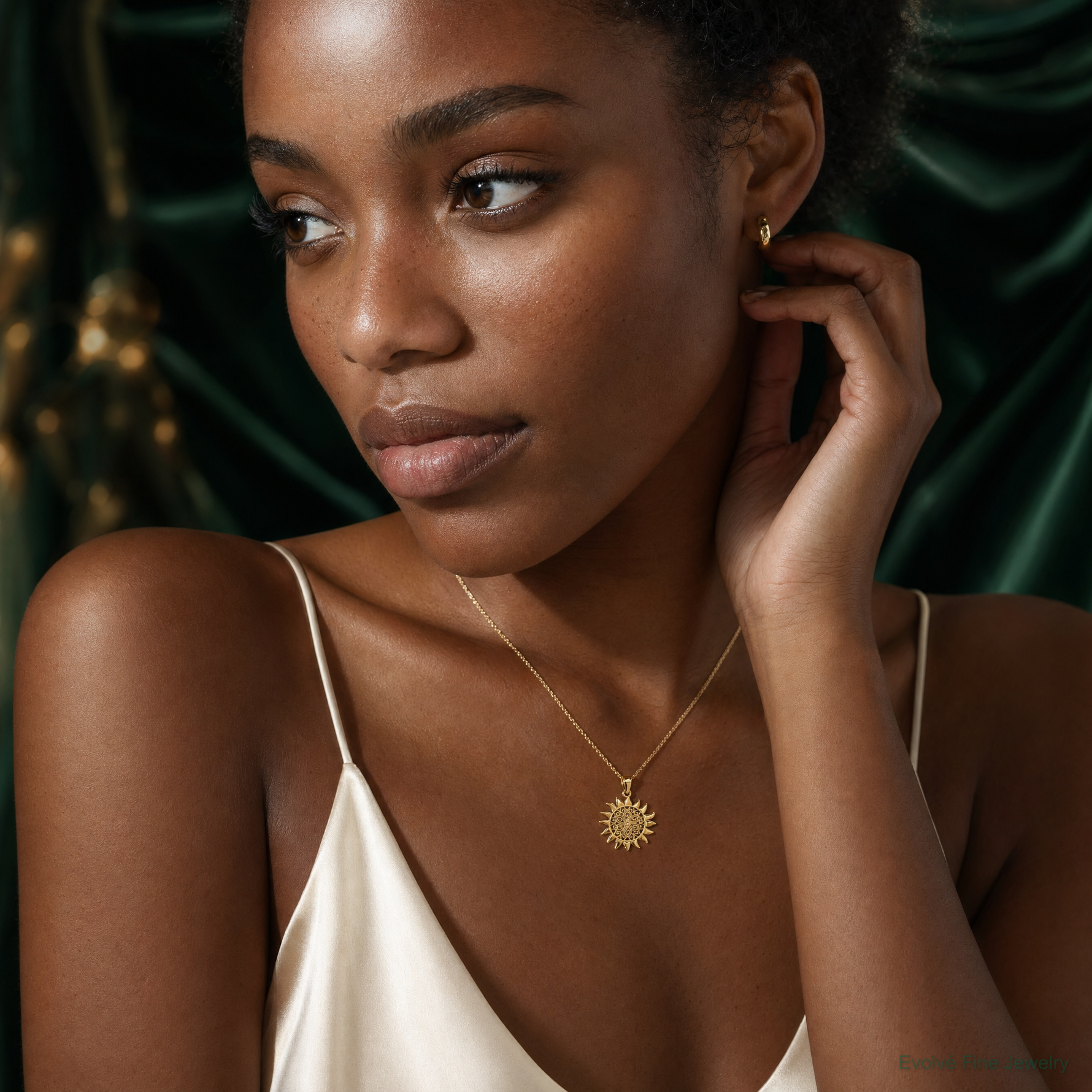 14k Polished Filigree Sun Pendant - Model Shot