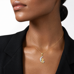 14k and Rhodium Polished Moon w/ Angel Pendant - Model Shot
