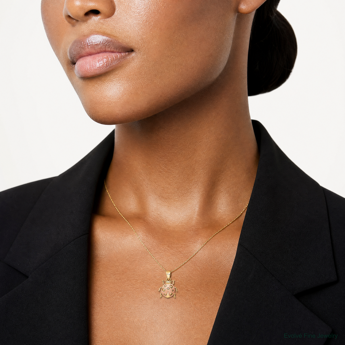 14k Two Tone Ladybug Pendant - Model Shot