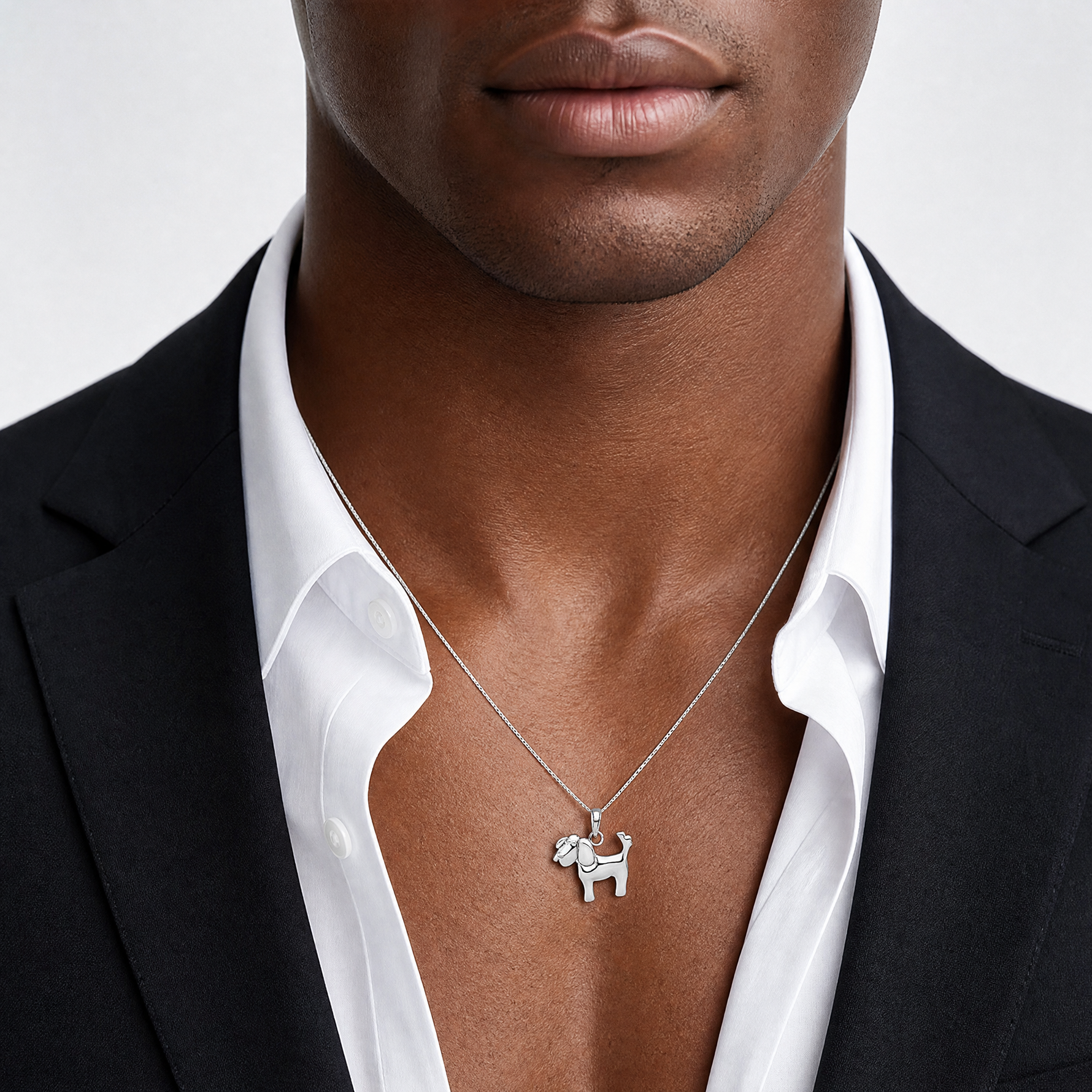 14k White Gold Polished Dog Charm - Model Shot