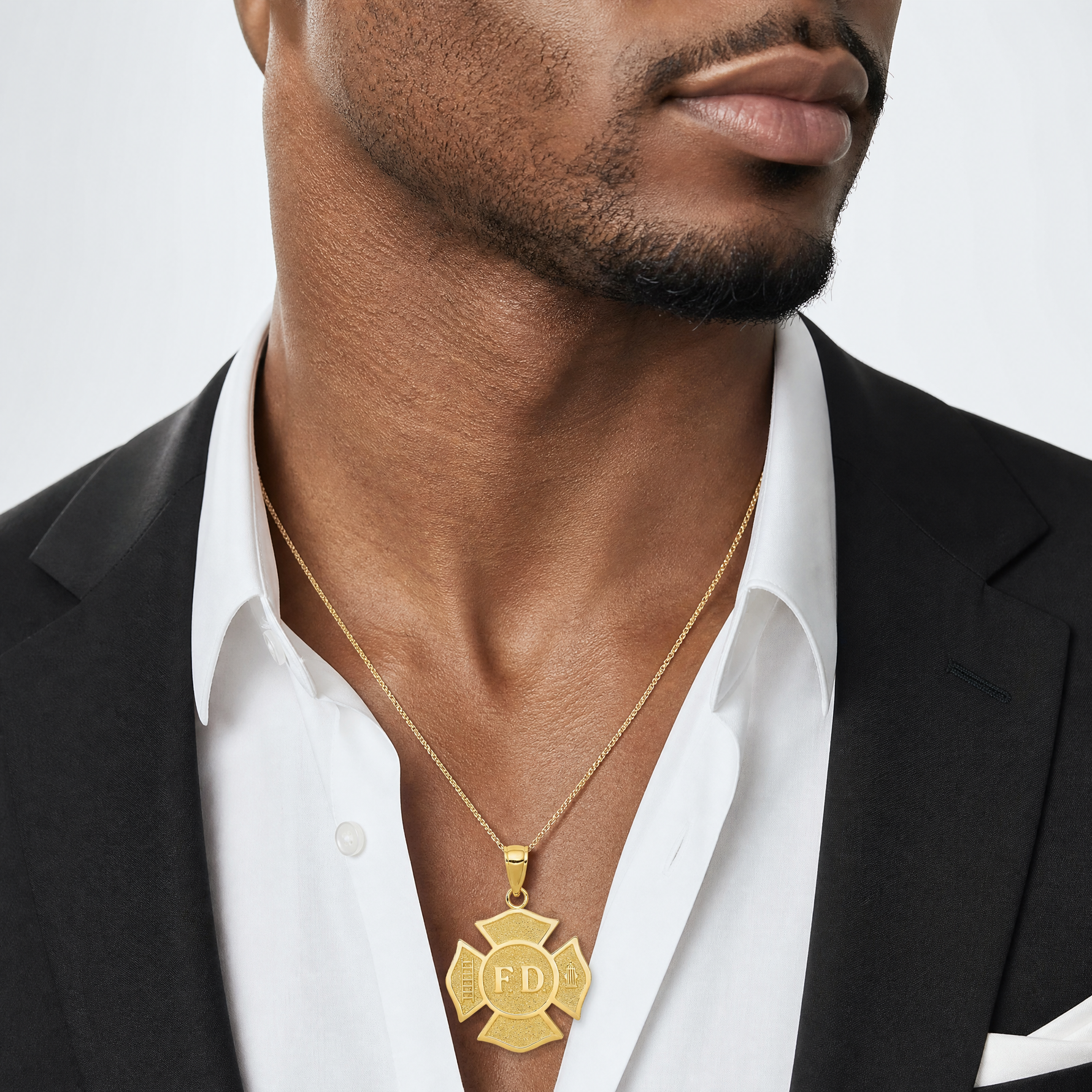 14k Fire Department FD Badge Pendant - Model Shot