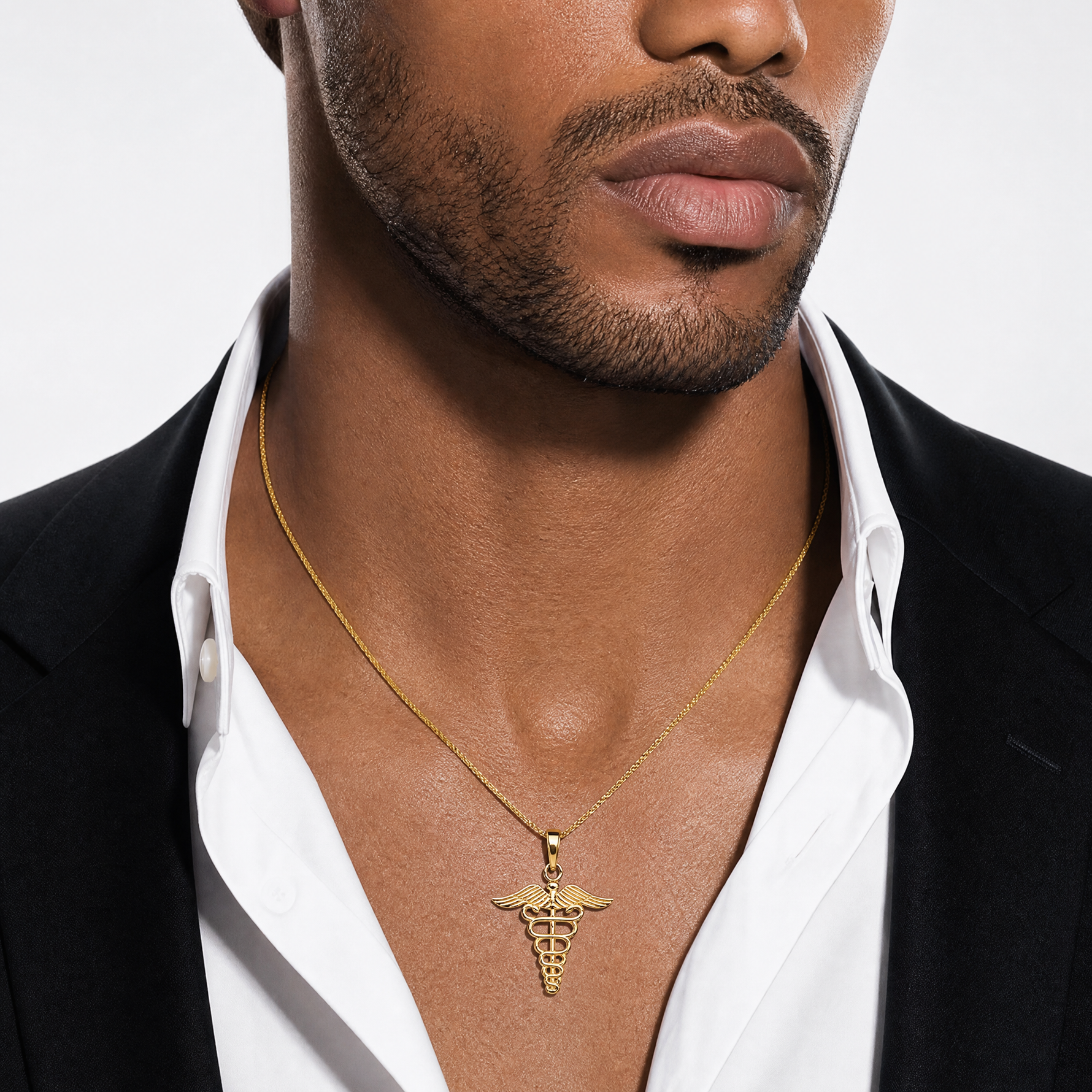 14k Caduceus Charm - Model Shot