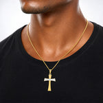 14Kw/Rhodium Polished Cross Pendant - Model Shot