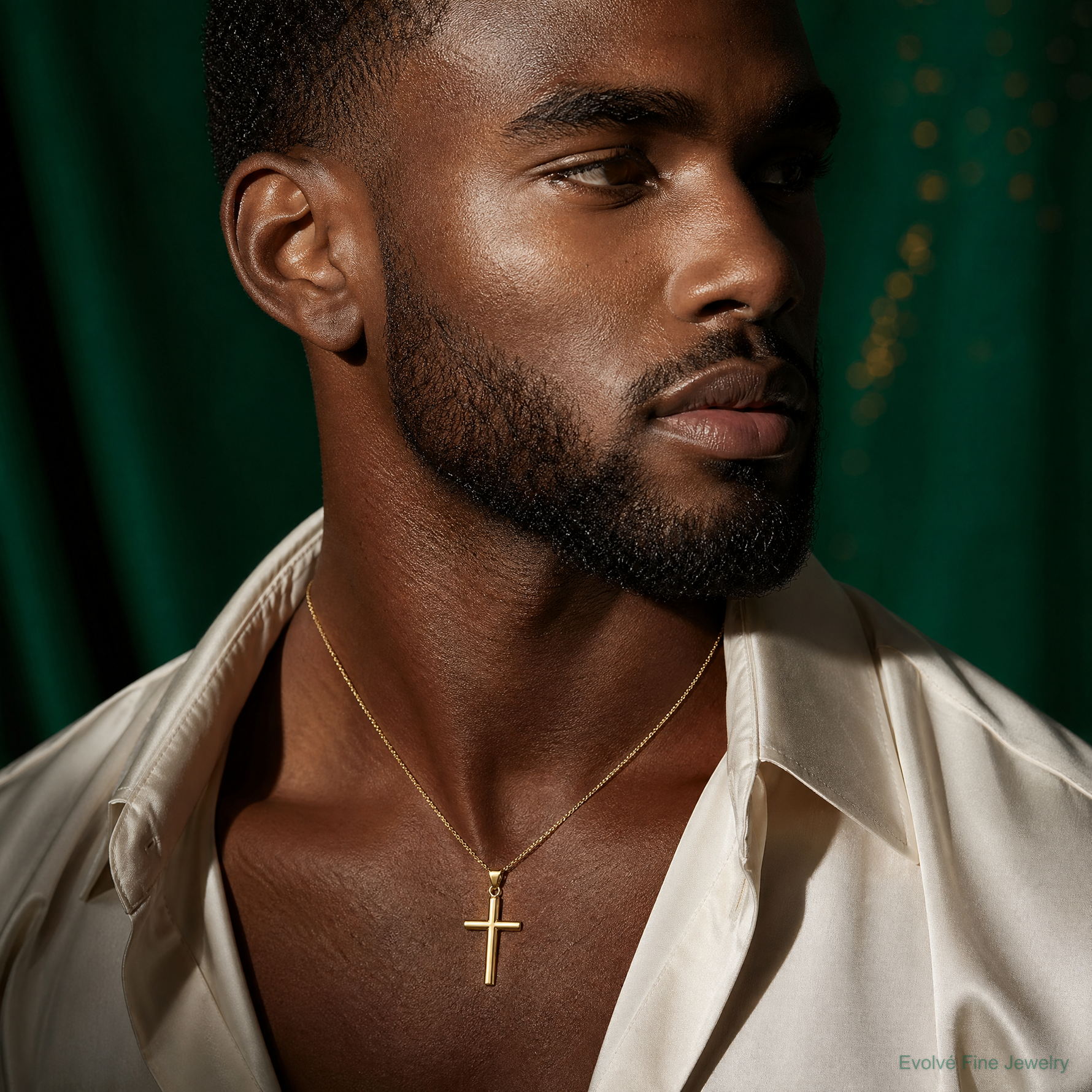 14K Polished Hollow Cross Pendant - Model Shot