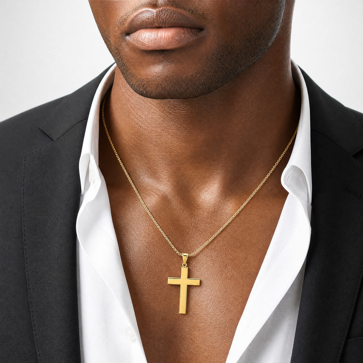 14k Hollow Cross Pendant - Model Shot