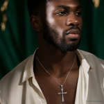 14k White Gold Polished Cross Pendant - Model Shot