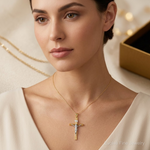 14k Two-tone INRI Hollow Crucifix Pendant - Model Shot