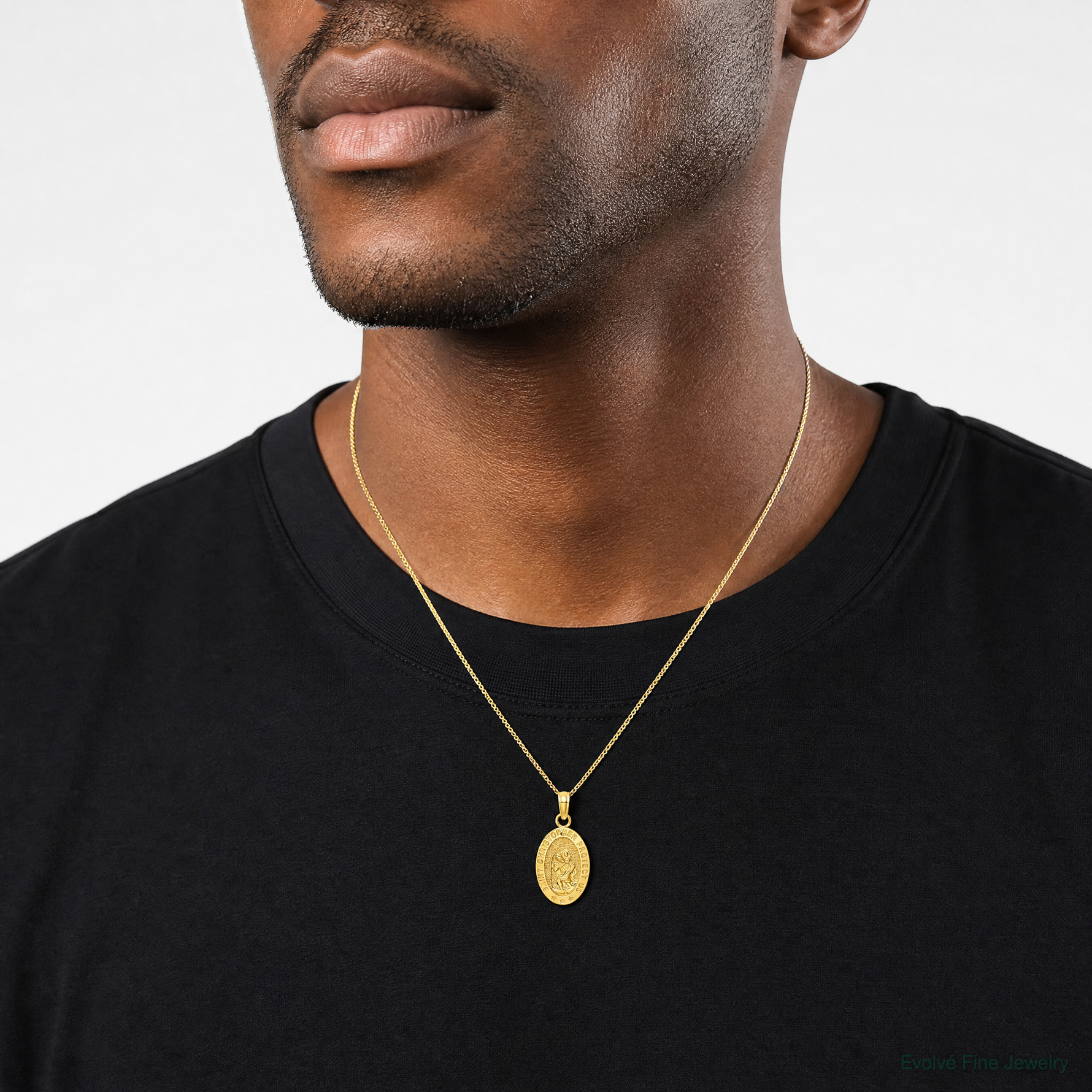 14k Saint Christopher Medal Pendant - Model Shot