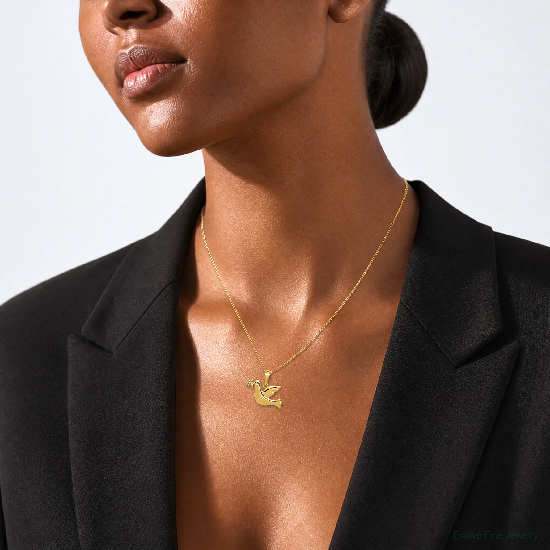 14k Polished Dove Charm - Model Shot