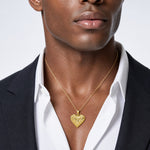 14K Polished Basket Weave Pattern 3-D Heart Pendant - Model Shot