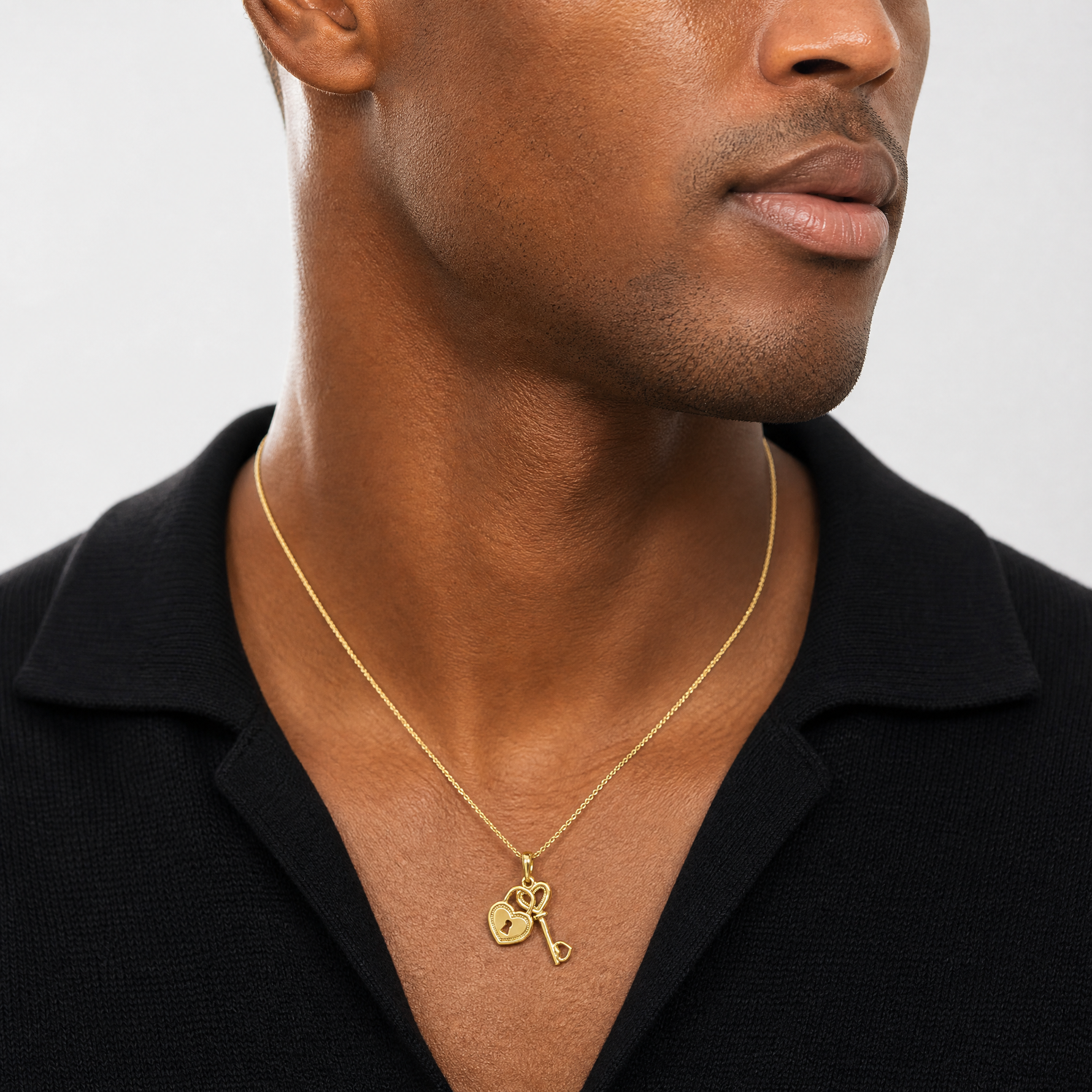 14K Polished Moveable Heart Key and Heart Lock Charm - Model Shot