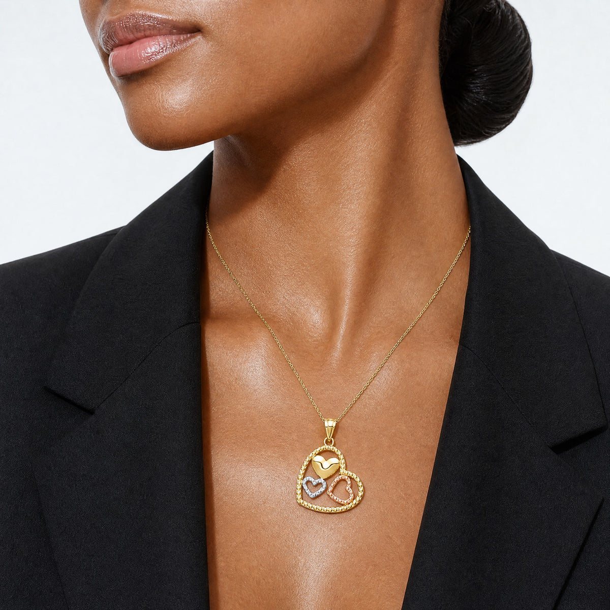 14K Two-tone w/White Rhodium Polished Hearts Pendant - Model Shot