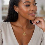 14K Polished MOM Scallop Heart Pendant - Model Shot