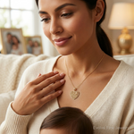 14K Two-tone Polished NANA w/Flower on Heart Pendant - Model Shot