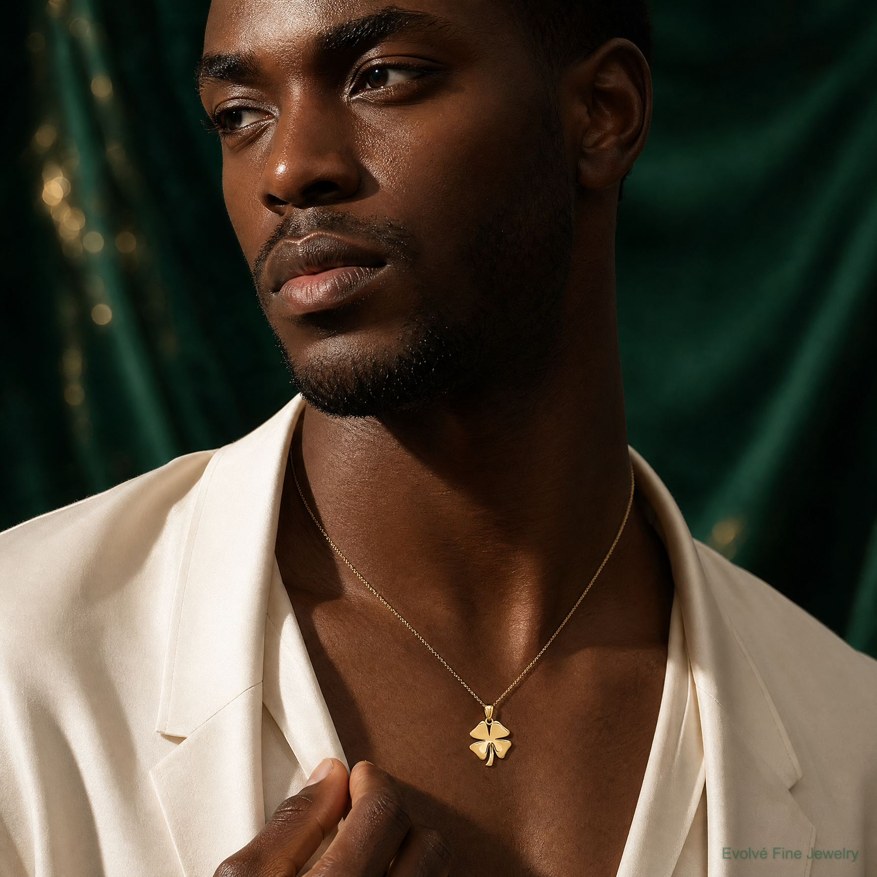 14k Gold Polished 4 Leaf Clover Pendant - Model Shot