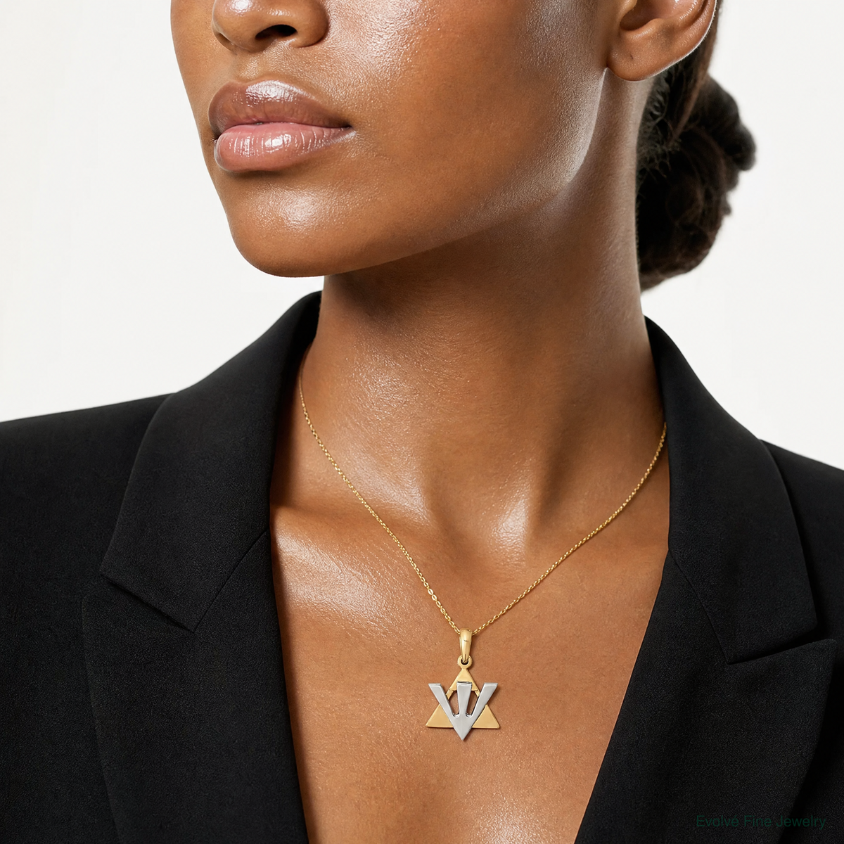 14K Two-tone Star of David w/Shin Charm - Model Shot