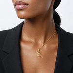 14k Gold Polished and Textured Moon and Stars Pendant - Model Shot