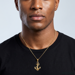 14k Polished Anchor with Textured Rope Pendant - Model Shot