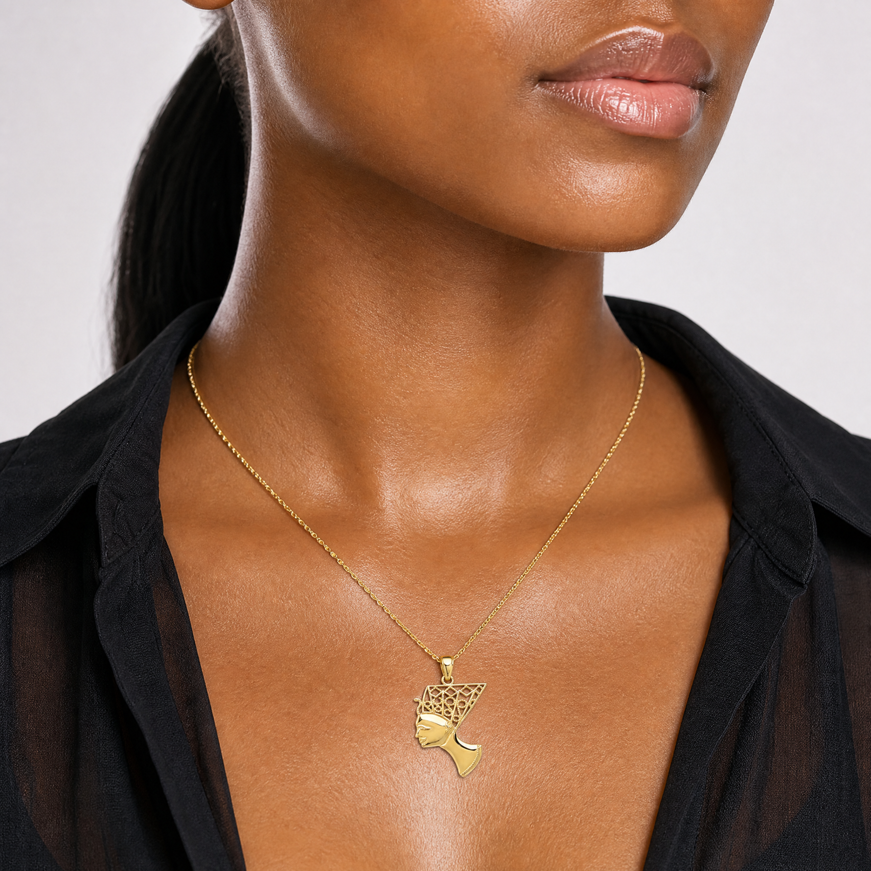 14k Nefertiti Profile Pendant - Model Shot