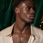 14K Two-tone Polished 2 Level Cross Pendant - Model Shot