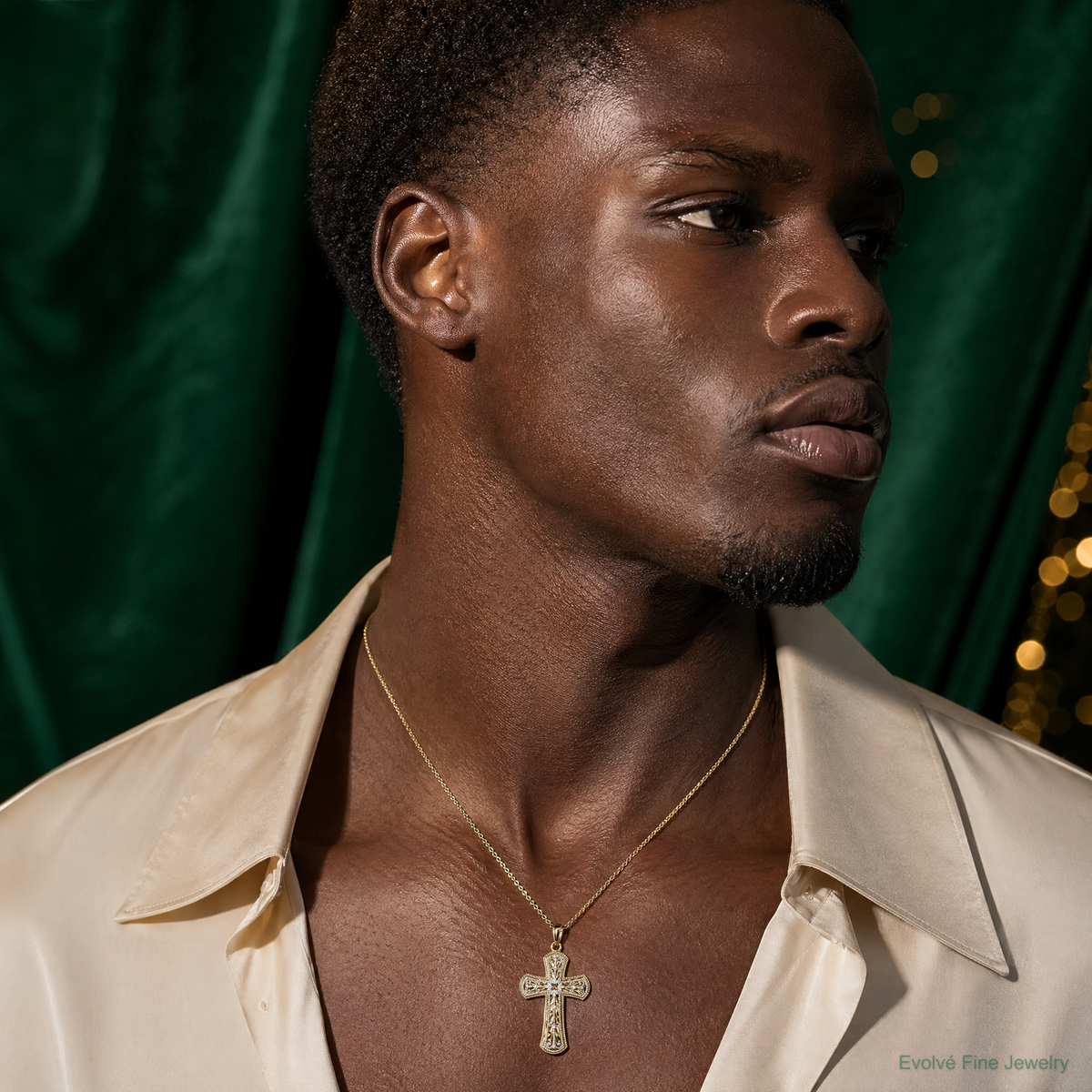 14K Two-tone Polished 2 Level Cross Pendant - Model Shot