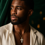 14k Rhodium Polished Cross Pendant - Model Shot