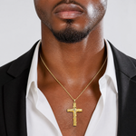 14K Large Tree Textured Cross Pendant - Model Shot