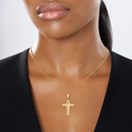 14K Gold Polished Beveled Stick Cross W/Frame Pendant - Model Shot