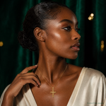 14k Gold Polished Filigree Cross Pendant - Model Shot