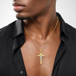 14k Two-Tone St. Benedict Medal Crucifix Cross Pendant - Model Shot