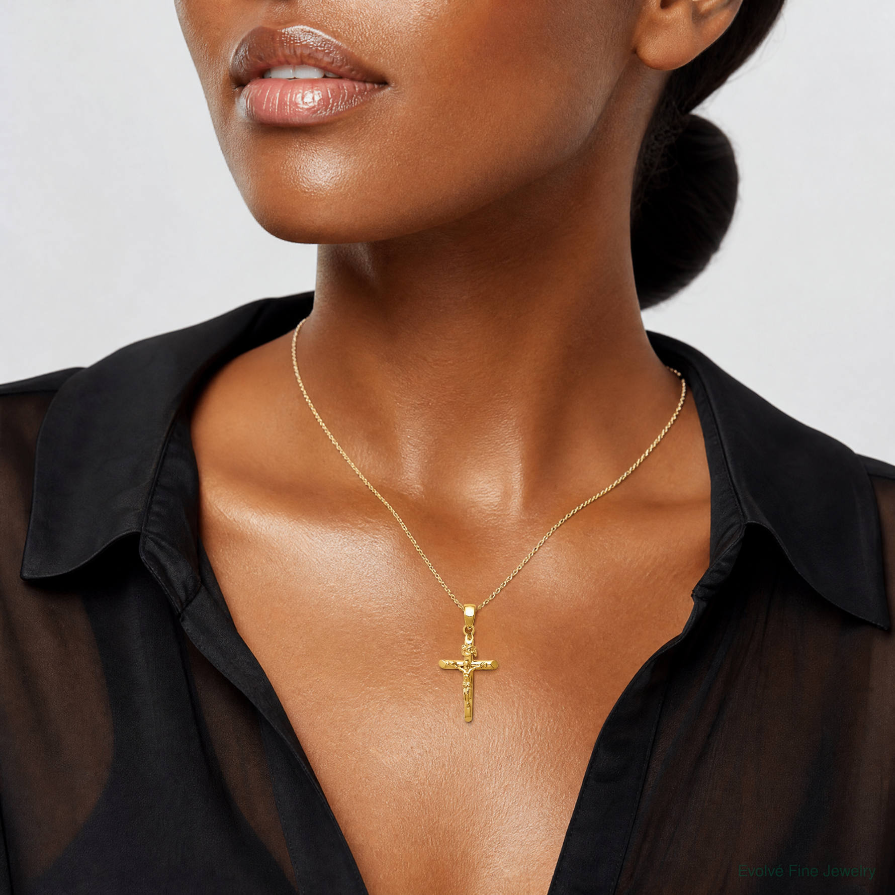14K Polished Crucifix Cross Pendant - Model Shot